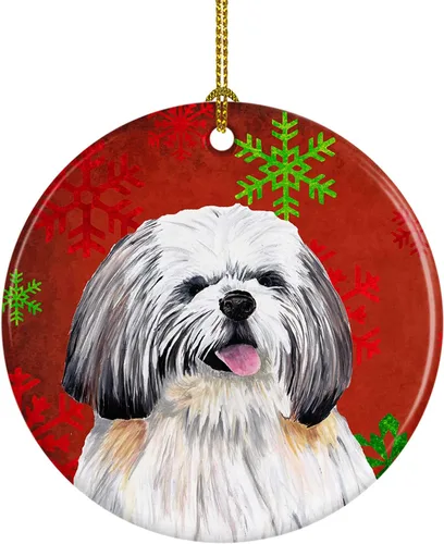 Miniatura 87 de Caroline's Treasures Bulldog English - Copos de nieve rojos y verdes, adorno de cerámica de Navidad, decoración colgante para el hogar, Navidad