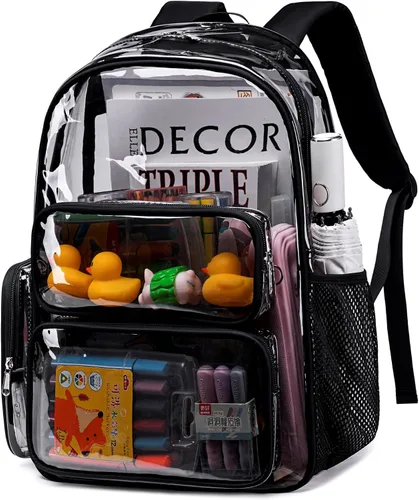 Miniatura 86 de CAMTOP Mochila transparente resistente y transparente para estudiantes, escuela, trabajo, festival, viajes, deportes, Beige, Mediana, Camtop Mochila