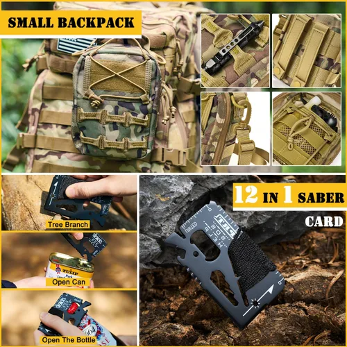 Miniatura 3 de Kit de primeros auxilios de supervivencia, 99 piezas, equipo de supervivencia profesional, mochila grande de senderismo con equipo de emergencia