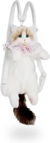 Chongker Mochila de peluche realista de gato Bolso de animales para niños, mochila de animales de peluche linda y suave con correas ajustables,