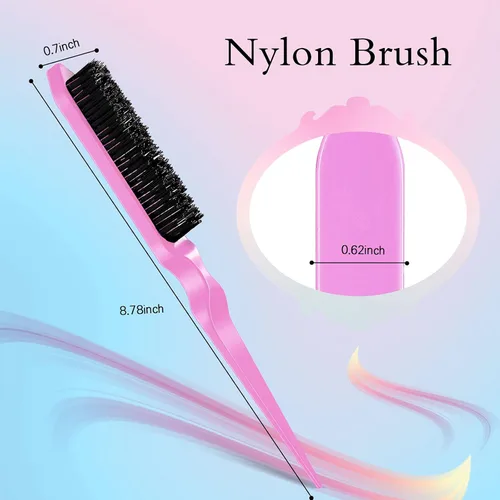 Miniatura 2 de Geiserailie Juego de 3 Cepillos para Cabello Slick Back, Cepillo de Cerdas, Control de Bordes, Peine Desenredante para Cabello Negro de Mujeres Rosa