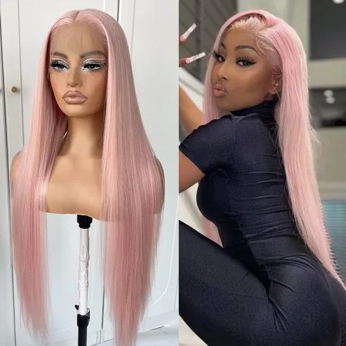 Miniatura 5 de Mezcla de encaje frontal sintético peluca mitad negro mitad blanco #1001 para mujeres sin pegamento largo recto pelucas de pelo sintético parte