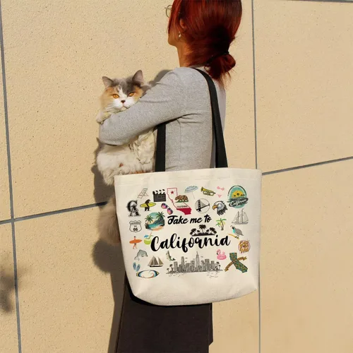 Miniatura 2 de Take Me To California - Bolsa reutilizable para comestibles, bolsa de compras estética con bolsillo interior, ligera y lavable, elegante, regalo