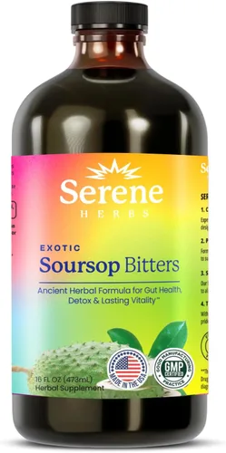 Serene Herbs - Líquido amargo de guanábana - Desintoxicación de guanábana orgánica a base de hierbas con semillas negras, moringa y jengibre - Apoya