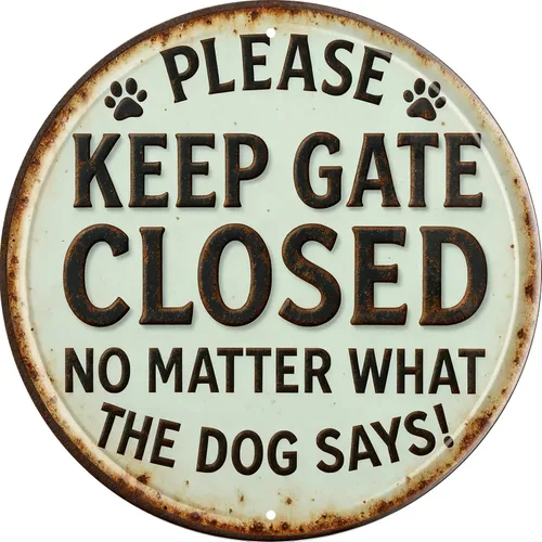 Letrero redondo vintage de metal retro con texto en inglés «Keep Gate Closed» para decoración del hogar, elegantes placas de arte de pared, regalo