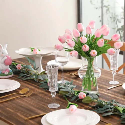 Miniatura 7 de 30 tulipanes artificiales de poliuretano, tulipanes falsos de tacto real rosa para el día de San Valentín, primavera, Pascua, hogar, cocina