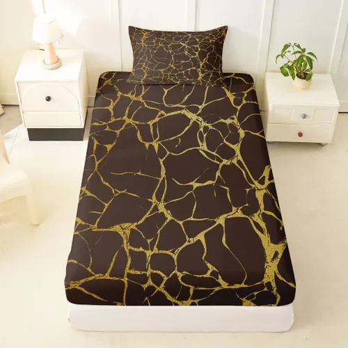 Miniatura 16 de Erosebridal Sábana bajera ajustable de mármol metálico dorado, tamaño individual, sábanas de cama con purpurina dorada negra, diseño de textura