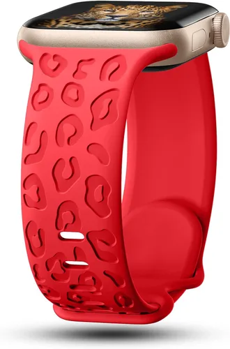 CreateGreat Bandas Grabadas Compatibles con Apple Watch de 40mm 41mm 38mm 42mm 44mm 45mm 46mm 49mm, Correa de Silicona Suave con Patrón de Leopardo