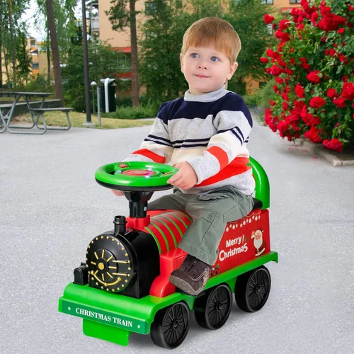 Miniatura 4 de Costzon Juguetes para montar, tren eléctrico de 6V con pistas, asiento con almacenamiento, luces intermitentes y música, respaldo, dispositivo Verde