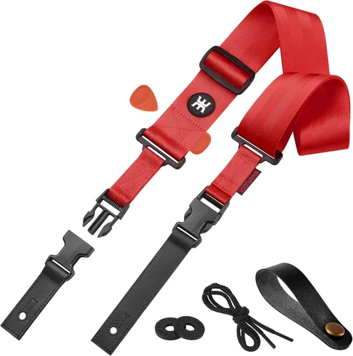 Miniatura 13 de Amumu Correa de nailon SNAPLOCK para guitarra con hebilla de clip para acústico, eléctrico, bajo con bloques de correa y corbata de cabeza, Verde