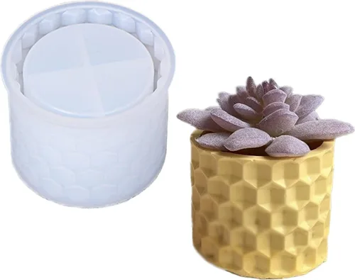 Molde de Silicona Redondo de Panal de Abeja para Maceta de Hormigón, Molde de Jardinera de Suculentas, Molde de Cactus, Portavelas, Portaplumas,