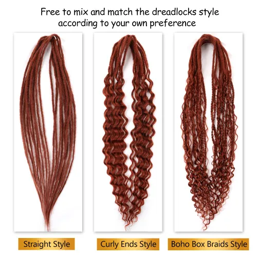 Miniatura 4 de Boho Dreads - Extensiones de rastas sintéticas de doble extremo con trenzas de caja, de 24 pulgadas, 10 hebras delgadas, suaves, color rojo y marrón