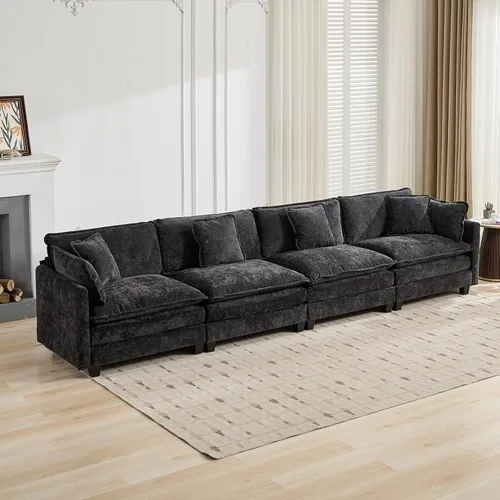 Miniatura 28 de Sofá modular negro de 111.5 pulgadas, sofás seccionales grandes de 3 plazas para sala de estar, sofá nube de tela de felpilla de gran