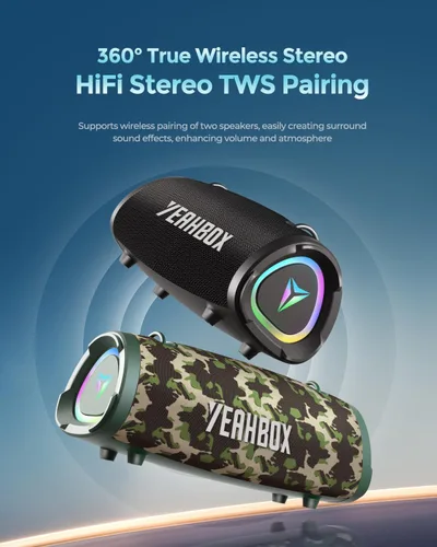 Miniatura 5 de YEAHBOX Altavoz portátil de 120W Max - Calidad de sonido excepcional con graves profundos, diseño acústico exclusivo, ideal para uso en interiores