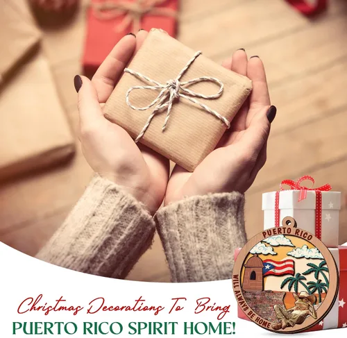 Miniatura 4 de FLAGWIX Regalos de Navidad de Puerto Rico para mujeres y hombres, adornos de madera 2025 para decoración de árboles, adorno de Navidad de Puerto