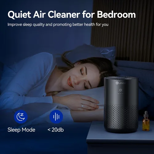 Miniatura 5 de Aucleia Purificadores de aire para dormitorio y hogar con filtro HEPA verdadero H13, limpiador de aire silencioso de 20 dB para mascotas, olor a