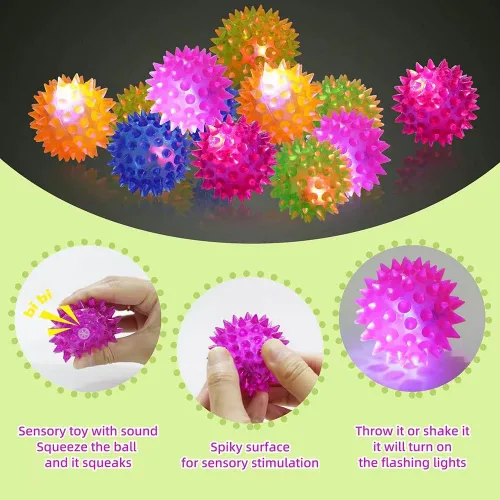 Miniatura 7 de Paquete de 6 bolas sensoriales con puntas que brillan en la oscuridad, para aliviar el estrés, bolas sensoriales con pinchos, bolas de goma