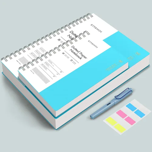 Miniatura 5 de EMSHOI Cuaderno de espiral A4, diario punteado de viñetas, 11.2" X 8.27", 300 páginas/150 hojas, papel de cuadrícula de puntos de 100gsm, tapa