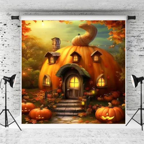 Miniatura 5 de Kate Telón de fondo de fotografía de Halloween para fiesta de niños, lindo fondo de casa de calabaza, accesorios de estudio fotográfico