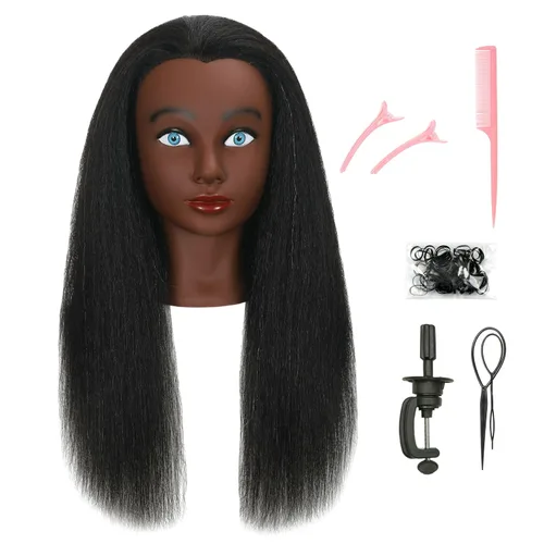 Miniatura 5 de Cabeza de maniquí con cabello humano 100% real para práctica afroamericana, maniquí estilo muñeca, cabeza trenzada, cosmetología, entrenamiento