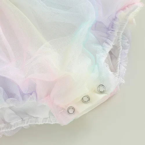 Miniatura 6 de Sasaerucure Traje de verano para bebé niña, sin mangas, mameluco de encaje tutú, mameluco de una pieza con volantes