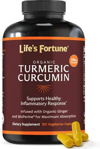 Miniatura 7 de Life's Fortune Curcumina de cúrcuma orgánica con pimienta negra y jengibre, absorción mejorada, suplemento extra fuerte, apoyo articular e
