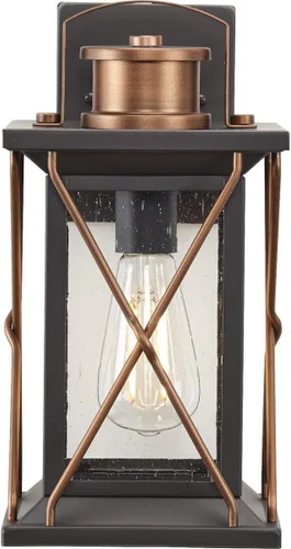 Miniatura 6 de Progress Lighting Barlowe Collection - Farol de pared pequeña de cristal transparente con semillas para exteriores, 13 x 6.5 x 6.5 pulgadas, bronce