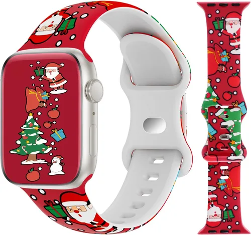 Miniatura 10 de Correas de silicona navideñas compatibles con Apple Watch Band de 1.496 in, 1.575 in, 1.614 in, 1.654 in, 1.732 in, 1.772 in, correa suave impresa