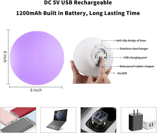 Miniatura 6 de Luz LED de bola de 6 pulgadas, luces nocturnas recargables multicolor, impermeable, regulable, lámpara de estado de ánimo con control remoto
