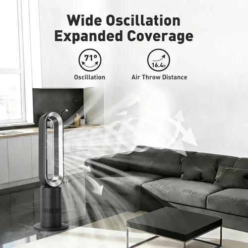 Miniatura 3 de Xcity TP18Pro Bladeless Tower Fan, 2-in-1 Heater & Cooling Fan, 10 Cooling + 3 Heating Levels, Remote Control, Ultra-Quiet for Bedroom & Home Office