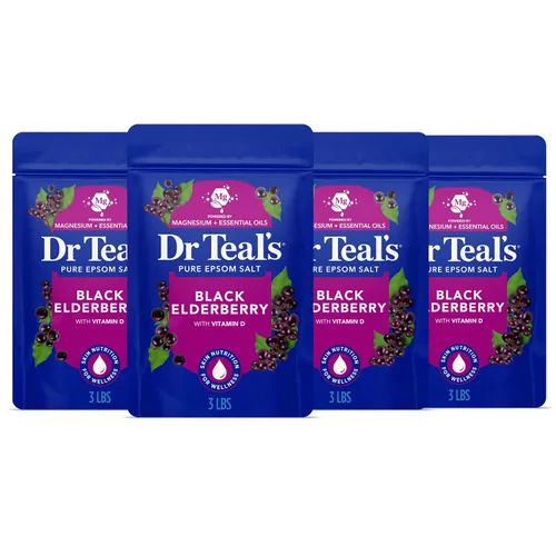 Dr Teal's Remojo de sal pura de Epsom, saúco negro con vitamina D, 3 libras (paquete de 4) | Vitamin D infused, Pack of 4