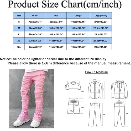 Miniatura 6 de GDJGTA Jeans apilados para hombre, ajustados, rasgados, elásticos, desgastados, rectos, pantalones de mezclilla estilo hip hop, ropa de calle