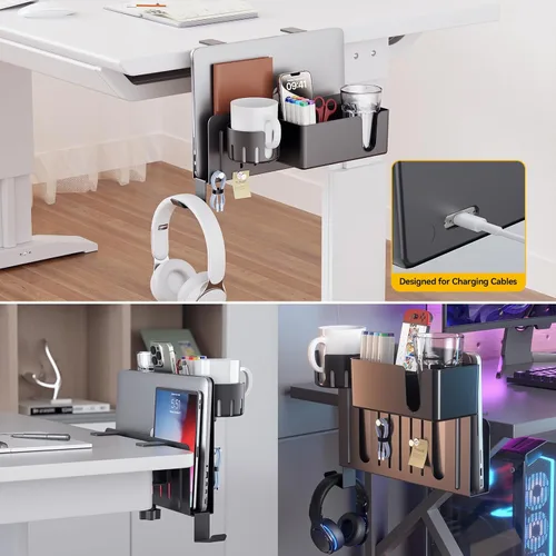 Miniatura 5 de KDD Juego de organizador lateral de escritorio 7 en 1, almacenamiento de soporte para computadora portátil debajo del escritorio, soporte