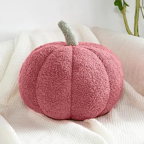 Almohadas de felpa con forma de calabaza, color rosa rubor, suave, lindo, 3D, almohada decorativa con forma de calabaza, cojín de Halloween para