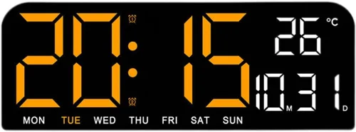 Reloj digital grande LED grande con temperatura de fecha y semana, montaje en pared, temporizador enorme, alarma fuerte para decoración de mesita de
