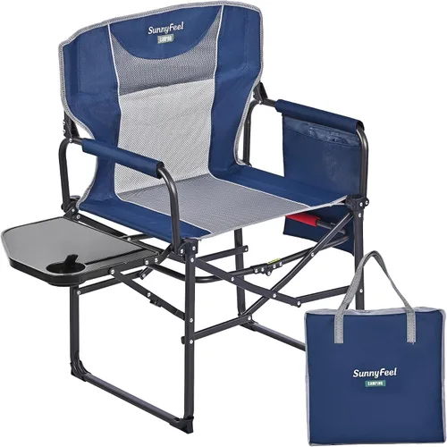 Miniatura 8 de SUNNYFEEL Silla de directores de campamento de gran tamaño, paquete de 2, sillas plegables portátiles para adultos resistentes con mesa auxiliar