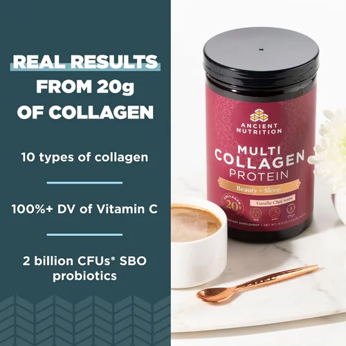 Miniatura 3 de Ancient Nutrition Proteína de colágeno en polvo, proteína de colágeno múltiple Beauty + Sleep con vitamina C, vainilla chai, péptidos de colágeno