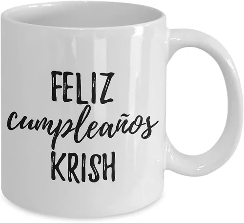 Miniatura 2 de Feliz Cumpleanos Krish Mug Spanish Happy Birthday Personalized Name Gift Coffee Tea Cup 11 oz