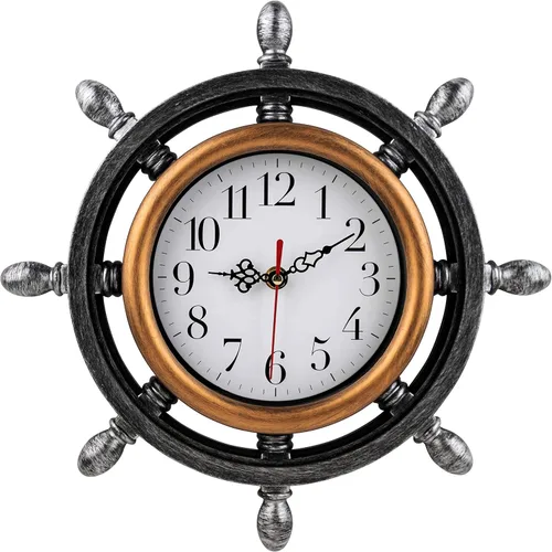 Miniatura 5 de Reloj de pared de rueda de envíos, colores azul y blanco costero, para decoración del hogar, tema náutico, playa o mar, silencioso, movimiento