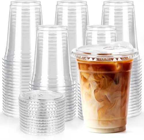 Miniatura 8 de Paquete de 25 vasos de plástico transparente de 16 onzas con tapas para sorber, sin BPA, aptos para alimentos, desechables, tazas de café helado