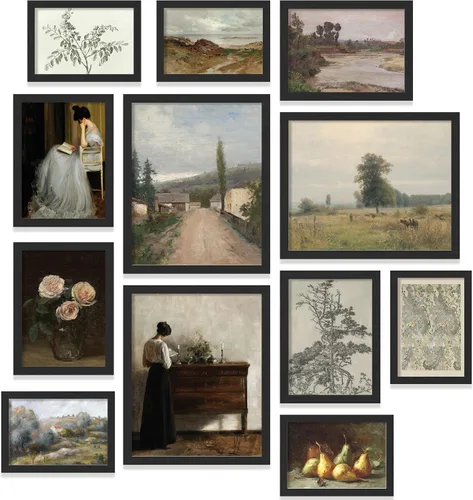 97 Decor Arte de pared vintage enmarcado – Impresiones artísticas vintage enmarcadas, pósteres vintage para estética de habitación, impresiones de