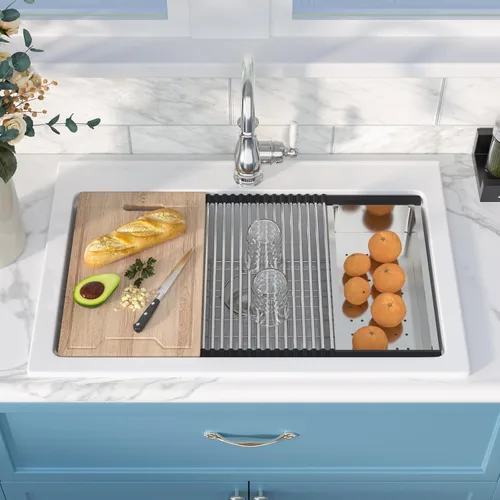 Miniatura 14 de Sarlai White Undermount/Drop In Kitchen Sink 24 x 18 Inch Laundry Sink 11 Inch Extra Deep White Fireclay Ceramic Single Bowl Dual-mount Utility