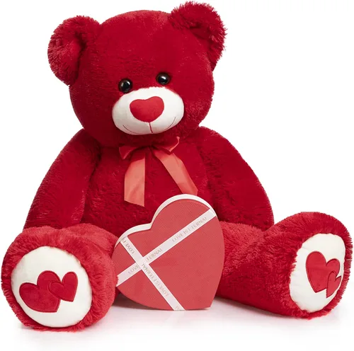 Miniatura 11 de HollyHOME Oso de Peluche Grande Animal de Peluche Oso Grande de Felpa con Corazón Rojo para Novia y Niños Juguete de Regalo de Vacaciones 36 Beige
