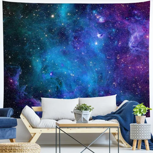 Miniatura 4 de Lahasbja Tapiz de galaxia con cielo estrellado azul, universo espacial, tapiz para colgar en la pared, misteriosa nebulosa, estrellas, telón