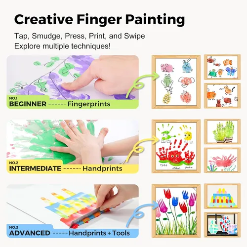 Miniatura 7 de Jar Melo Pinturas de dedos lavables para niños pequeños, 7 colores de gran capacidad (2.1 onzas líquidas), pintura de bebé no tóxica para manos