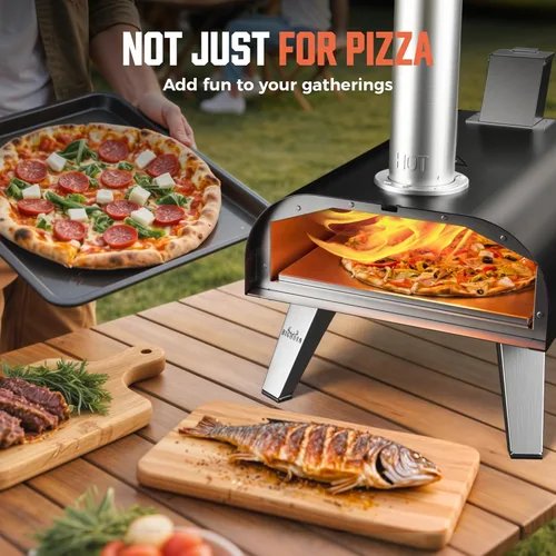 Miniatura 7 de BIG HORN OUTDOORS 12" Horno de piedra para pizza con leña, 475°C Horno para pizza al aire libre de acero inoxidable, portátil para uso en fiestas