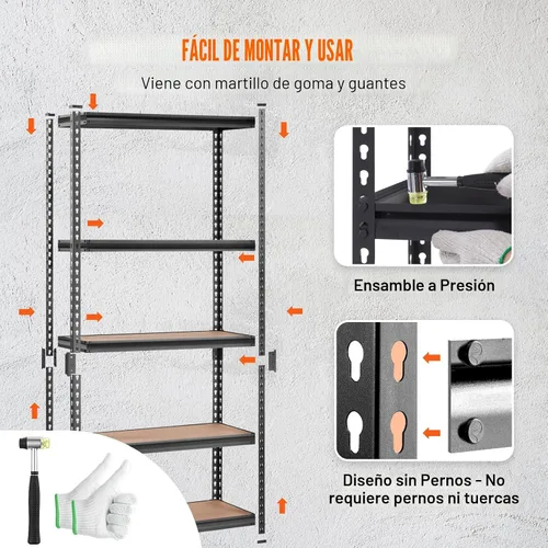 Miniatura 6 de VEVOR Unidad de Estantería de Almacenamiento, 5 Niveles Ajustables, Capacidad de 2000 lbs, Estantes de Garaje de Servicio Pesado Organizador
