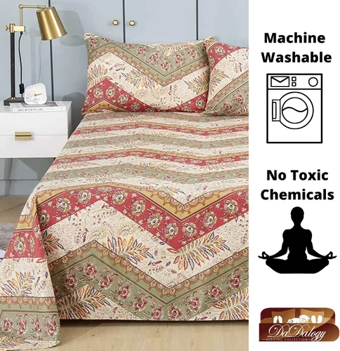 Miniatura 3 de DaDalogy Bedding - Sábana encimera botánica floral solo con 2 fundas de almohada, patrón de filigrana de cachemira cheurón bohemio, colorido, rojo