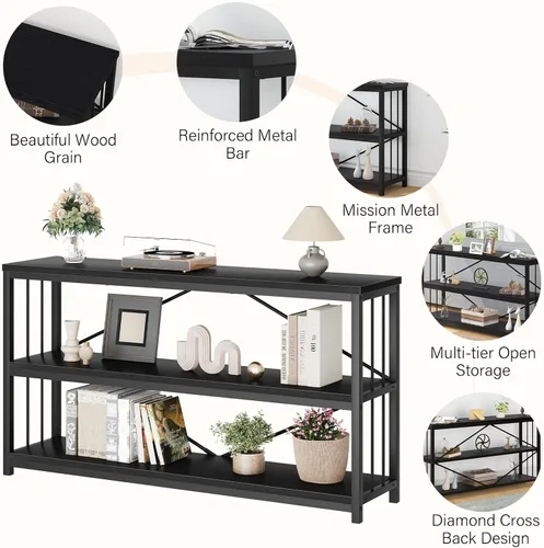 Miniatura 9 de LVB Mesa consola negra, mesa de entrada moderna para pasillo y sala de estar, mesa de sofá industrial detrás del sofá, mesa de entrada de madera