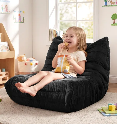 Miniatura 39 de Sillones tipo puf para adultos, puf gigante con espuma viscoelástica, sillón puf con relleno, piel sintética, para la sala, dormitorio u oficina azul
